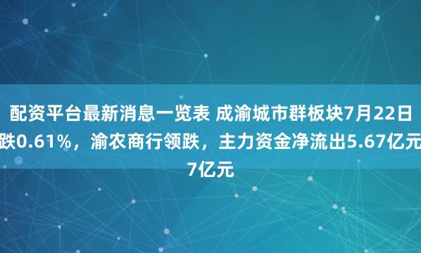 配资平台最新消息一览表 成渝城市群板块7月22日跌0.61%，渝农商行领跌，主力资金净流出5.67亿元